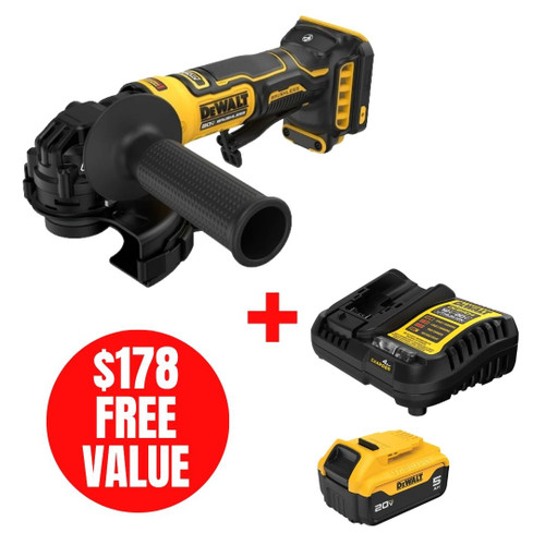 DEWALT DEW-DCG402B-DCB205C ATOMIC 20V MAX Brushless 4-1/2in Angle Grinder + 5.0Ah Starter Kit