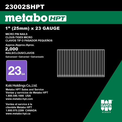 Metabo HPT HPT-23002SHPT 1in x 23 GA Electro-Galvanized Headless Pins 2000-Pack