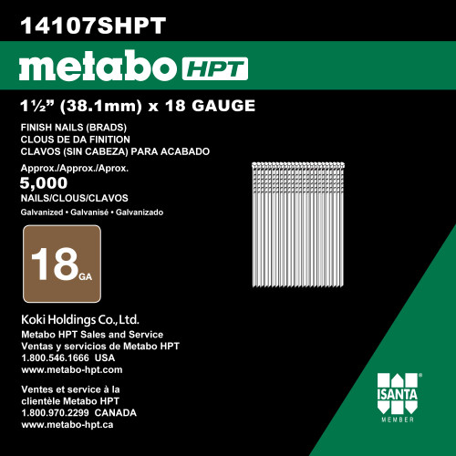 Metabo HPT HPT-14107SHPT 1-1/2in x 18 GA Electro-Galvanized Brad Nails 5000-Pack