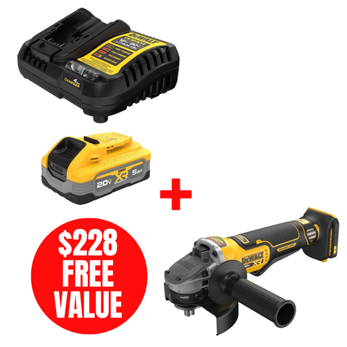 DEWALT DEW-DCBP520C-DCG410B 20V MAX XR 5.0Ah Starter Kit + DCG410B Angle Grinder Bare Tool