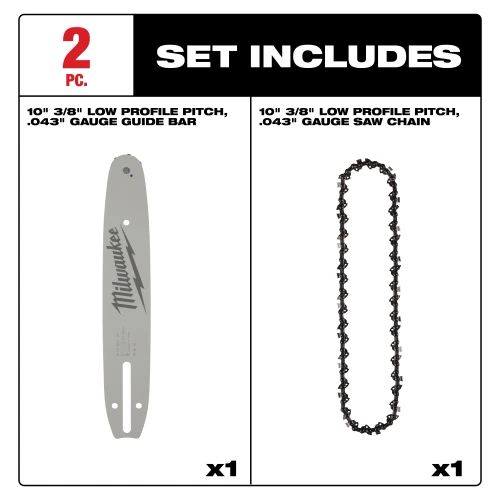 Milwaukee MIL-49-16-2849 10in 3/8in LOW PROFILE Pitch .043in Gauge Saw Chain and Guide Bar Set