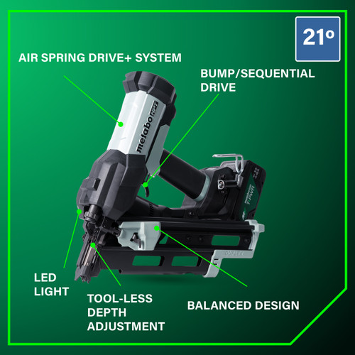 Metabo HPT HPT-NR1875DDAQRY NR1875DDAQRY 18V Brushless 21° Cordless Pneumatic 3in Duplex Forming Nailer 10.0Ah Kit