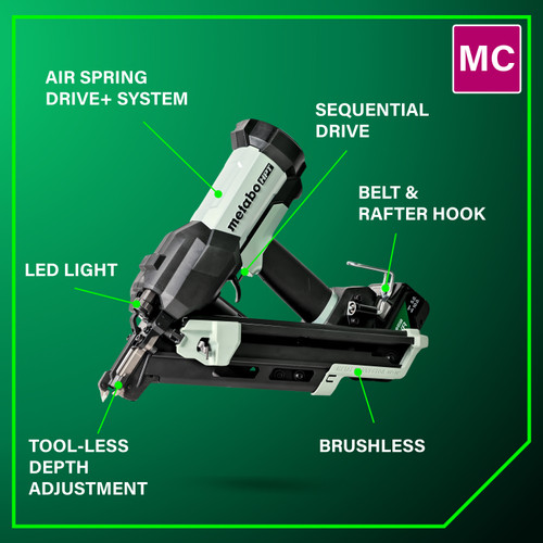 Metabo HPT HPT-NR1865DKAQRY NR1865DKAQRY 18V Brushless Cordless Pneumatic 2-1/2in Metal Connector Nailer 10.0Ah Kit