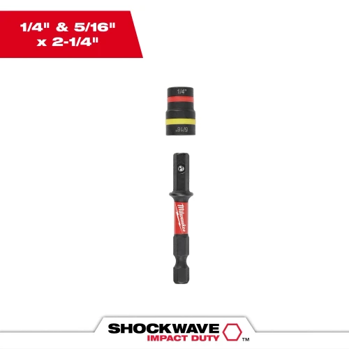 Milwaukee 49-66-4542 SHOCKWAVE Impact Duty 1/4in and 5/16in x 2-1/4in QUIK-CLEAR 2-in-1 Magnetic Nut Driver
