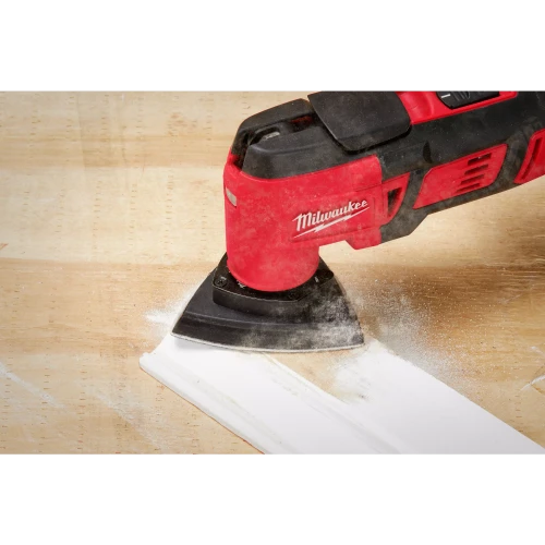 Milwaukee 3-1/2in triangle sandpaper in use on wood