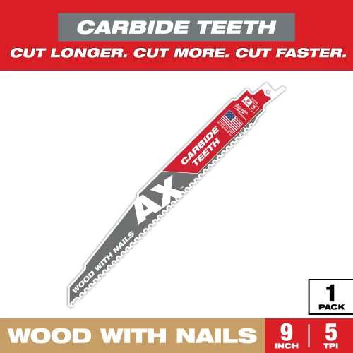 Milwaukee 48-00-5226 9in 5TPI AX with Carbide Teeth SAWZALL Blade