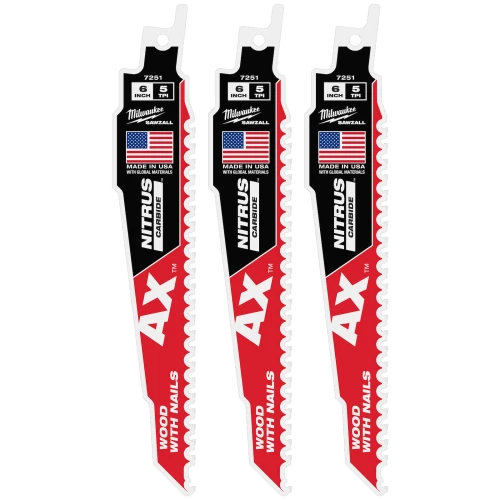 Milwaukee 6in 5TPI AX NITRUS Carbide SAWZALL Blade 3-Pack