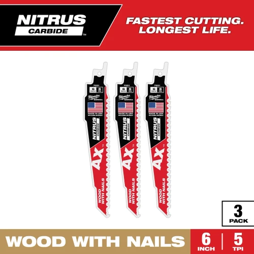 Milwaukee AX NITRUS Carbide SAWZALL Blades for wood with nails
