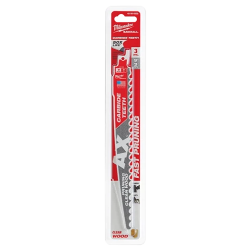 Milwaukee MIL-48-00-5332CAN The AX 9in 3TPI Carbide Teeth Pruning & Clean Wood SAWZALL Blade 3-Pack