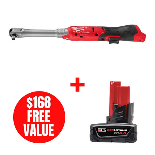 Milwaukee MIL-3059-20-48-11-2440 M12 FUEL 12V Brushless Extended Reach 1/4in Ratchet + M12 REDLITHIUM CP 4.0Ah Battery