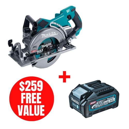 Makita MAK-RS001GZ-BL4040 40V MAX XGT Brushless 7-1/4in Rear Handle Circular Saw + XGT 4.0Ah Battery