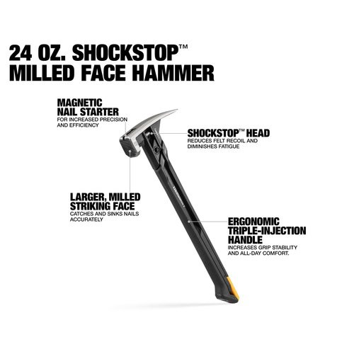ToughBuilt TB-H1-1SBR-S24X ShockStop 24oz Steel Rip Framing Hammer Milled Face