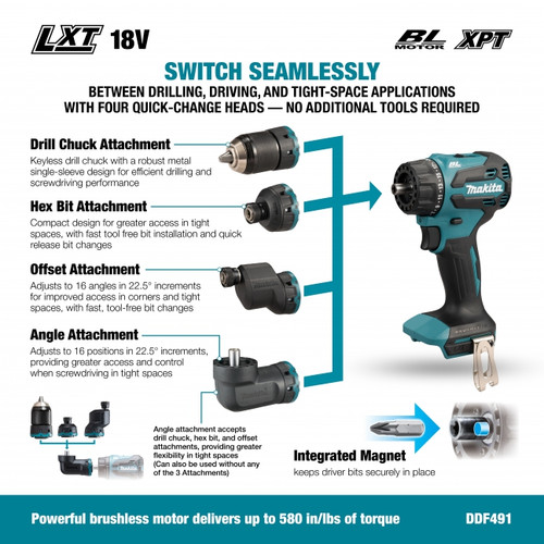 Makita DDF491Z01 multi-head drill-driver