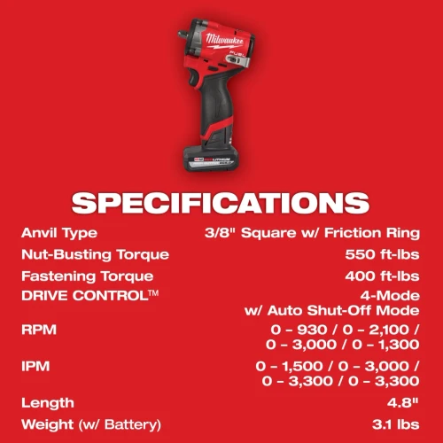Milwaukee MIL-2562-21 M12 FUEL Stubby 3/8in Impact Wrench Kit