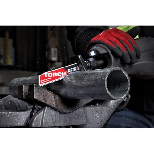 TORCH with NITRUS Carbide 6in blade cutting cast iron pipe