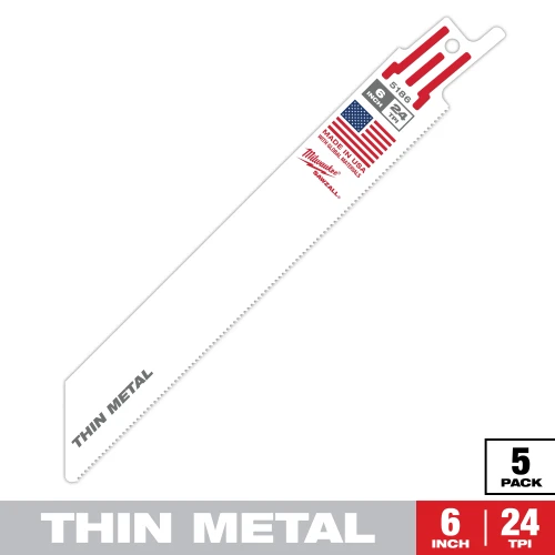 Milwaukee 6in 24TPI THIN KERF SAWZALL Blade for Thin Metal