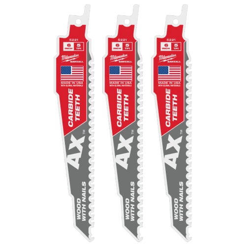 Milwaukee 48-00-5221 6in 5TPI AX with Carbide Teeth SAWZALL Blade