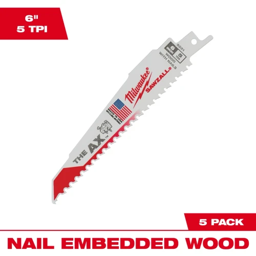 Milwaukee 6in The Ax Sawzall Blade 5pk 48-00-5021CAN