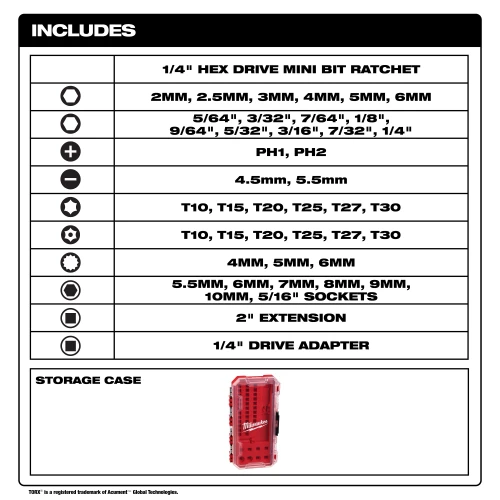 Milwaukee 48-22-2952 included bits and compact case