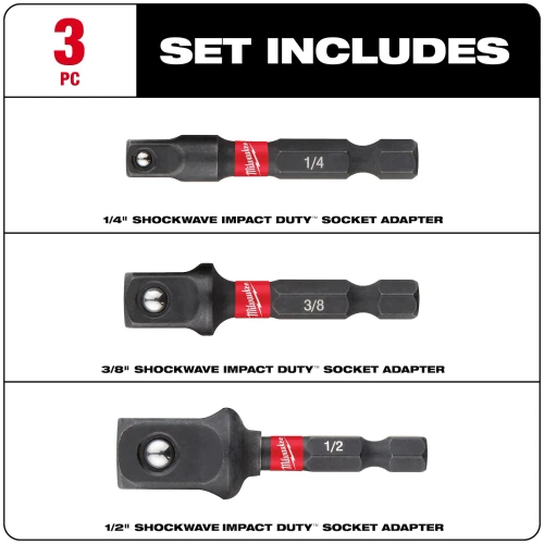 Milwaukee SHOCKWAVE Socket Adapter Set includes