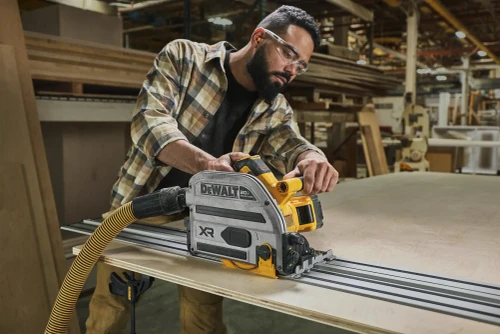 DEWALT DCS525 track saw in use