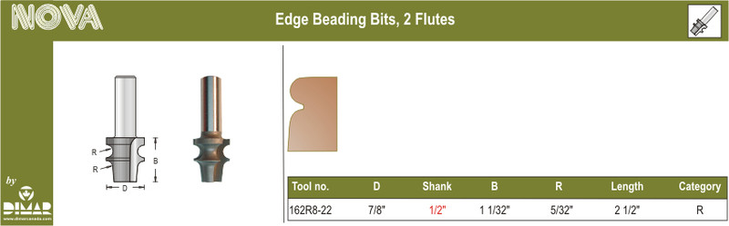 Dimar DIM-162R8-22 Edge Beading Bits 5/32in Radius
