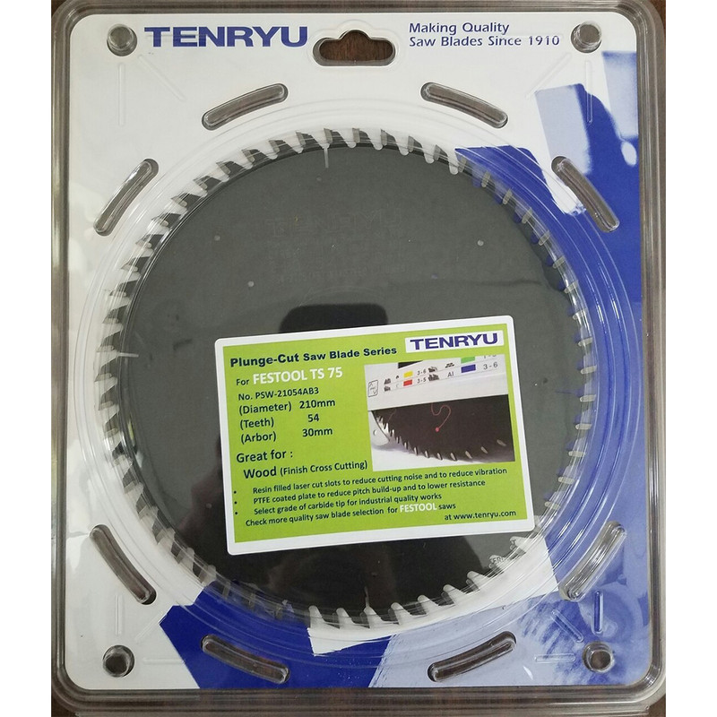 Tenryu TEN-PSW-21054AB3 210mm x 54T Festool TS75 Wood Crosscut Blade
