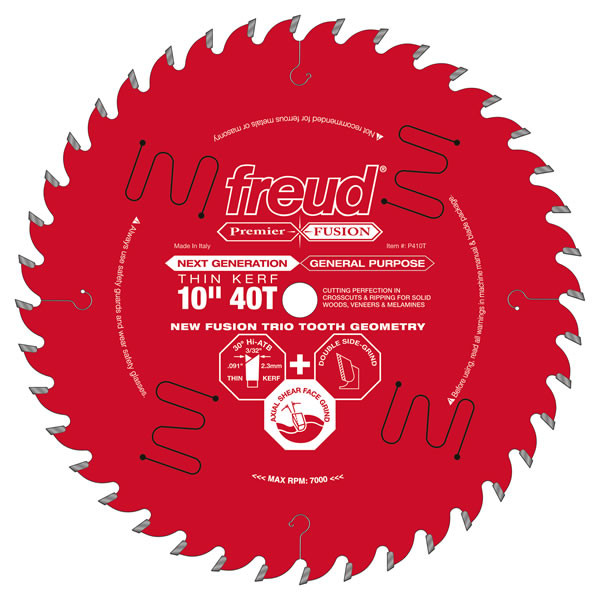 Freud FRE-P410T 10in x 40T Premier Fusion Thin Kerf Saw Blade