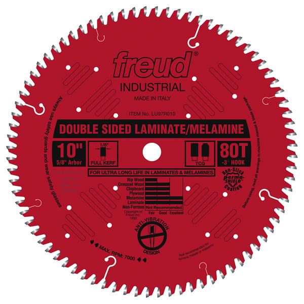 Freud FRE-LU97R010 10in X 80T TCG Double Sided Laminate/ Melamine Saw Blade