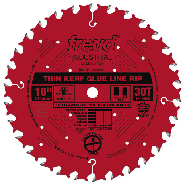 Freud FRE-LM75R010 10in X 30T Industrial Thin Kerf Glue Line Ripping Blade