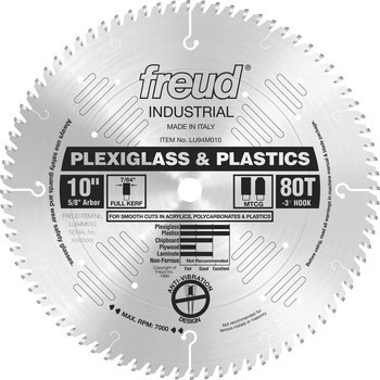 Freud FRE-LU94M010 10in X 80T Full Kerf MTCG Plexiglass & Plastics Blade