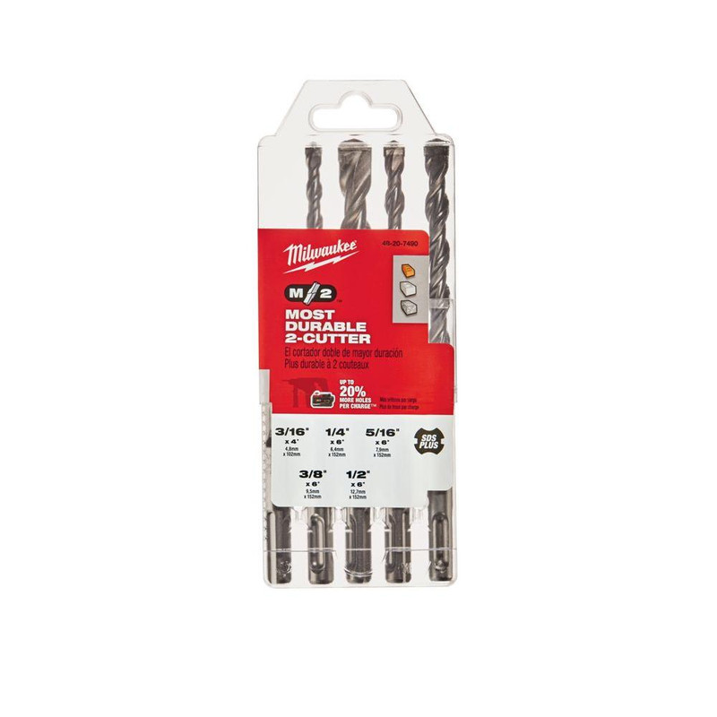 Milwaukee MIL-48-20-7490 5 Piece SDS-Plus M/2 Kit
