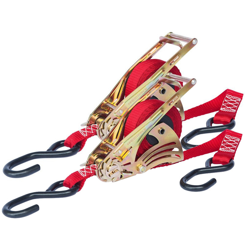 QuickLoader QL-150005 Spring-loaded Retractable Ratchet Strap 1in x 12ft S-hooks (2pk)