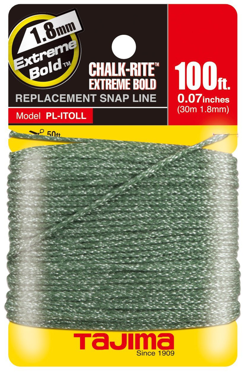 Tajima TAJ-PL-ITOLL 100ft Chalk-Rite Snap Line with Extreme Bold Line, White, 1.8 mm
