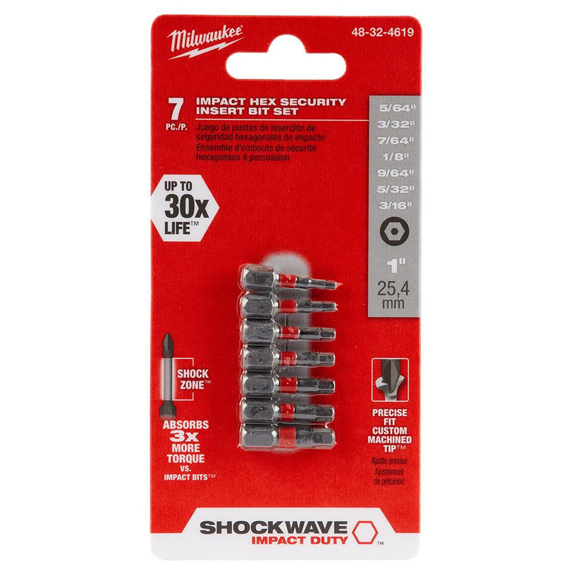 Milwaukee MIL-48-32-4619 SHOCKWAVE Hex Security Insert Bit Set (7-Piece)