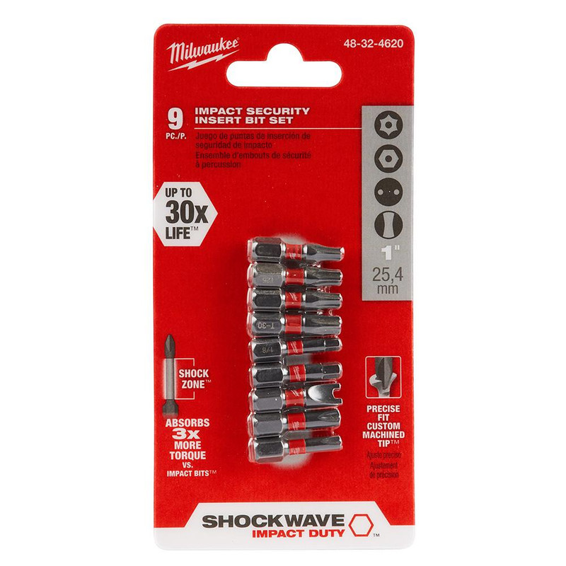 Milwaukee MIL-48-32-4620 SHOCKWAVE Security Insert Bit Set (9-Piece)
