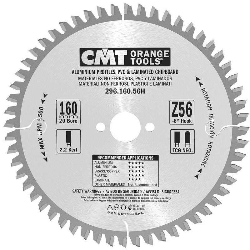 CMT Orange Tools CMT-29616056H Laminate and Non-Ferrous Metal Circular Saw Blade - 160mm x 56-tooth, 20mm Bore