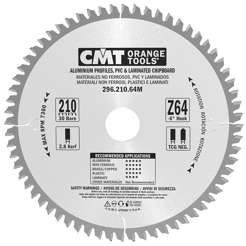 CMT Orange Tools CMT-29621064M 210mm by 64 Tooth 30mm Bore Non-Ferrous Metal Saw Blade