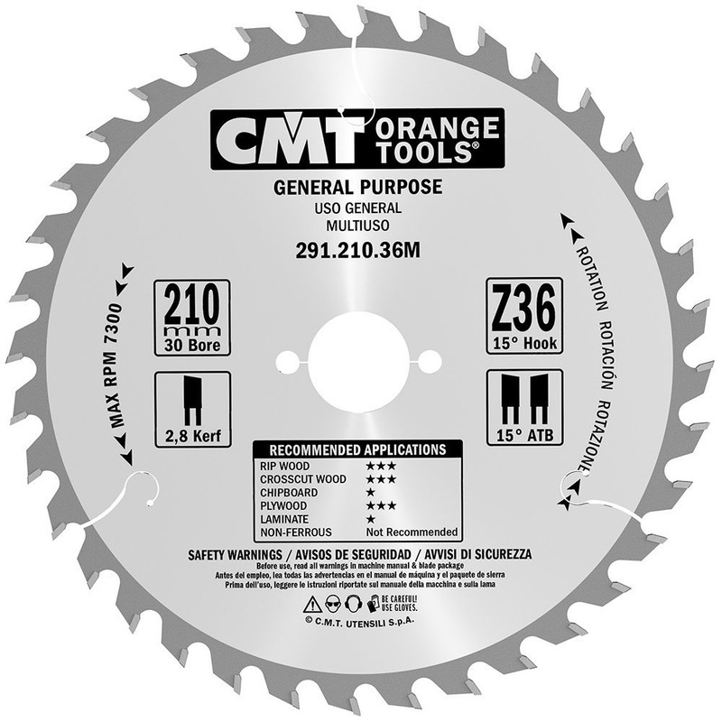 CMT Orange Tools CMT-29121036M General Purpose For Festool 210 MM x36 30 MM Bore