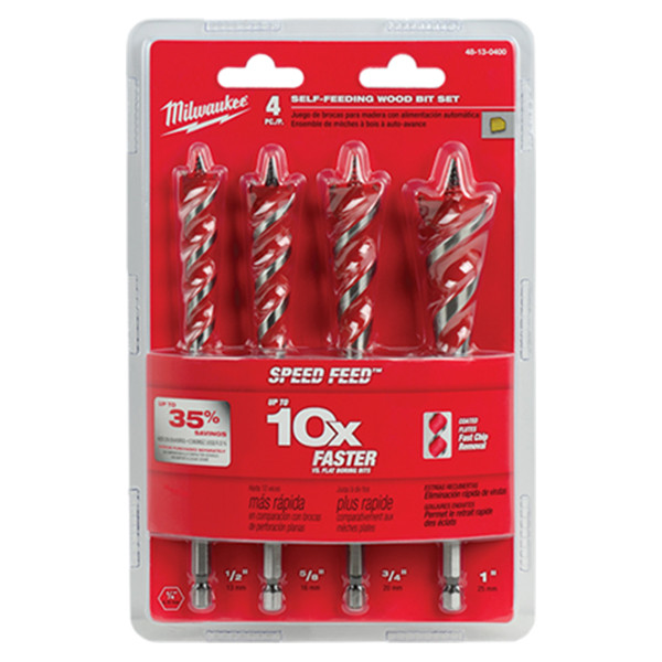Milwaukee MIL-48-13-0400 SPEED FEED Wood Bit 6-1/2in Set - 4 PC