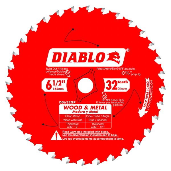 Diablo FRE-D0632GPA 6-1/2in X 32T Wood & Metal Carbide Saw Blade