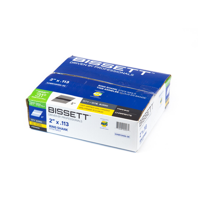 Bissett Fasteners BIS-S316R113HDG-2M 2in X .113 Shank 31Deg Ring Hot Dipped Galvanized Nail (2M/Box)