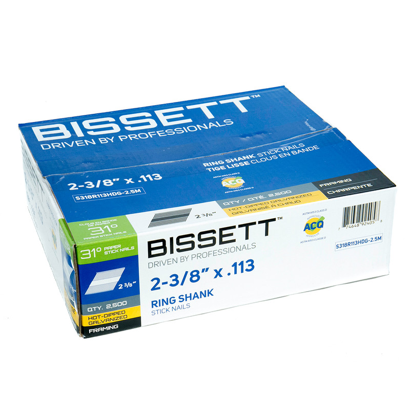 Bissett Fasteners BIS-S318R113HDG 2-3/8X.113 31Deg. Hot-Dipped Galvanized Ring Shank - 2.5M