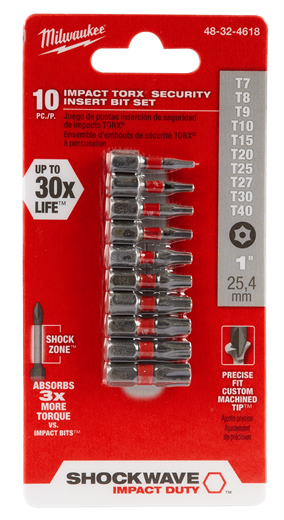 Milwaukee MIL-48-32-4618 SHOCKWAVE Torx Security Insert Bit Set - 10 Piece