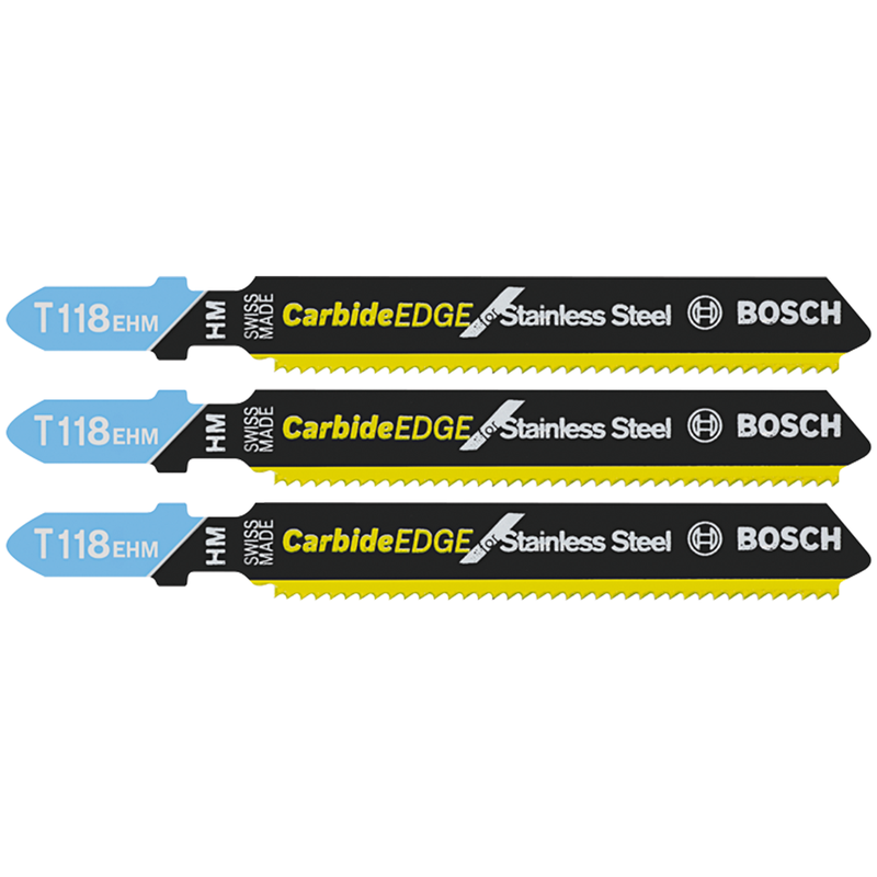 Bosch BOS-T118EHM3 3-1/4in 14 TPI Carbide Edge for Stainless Steel T-Shank Jig Saw Blades (3-Pack)