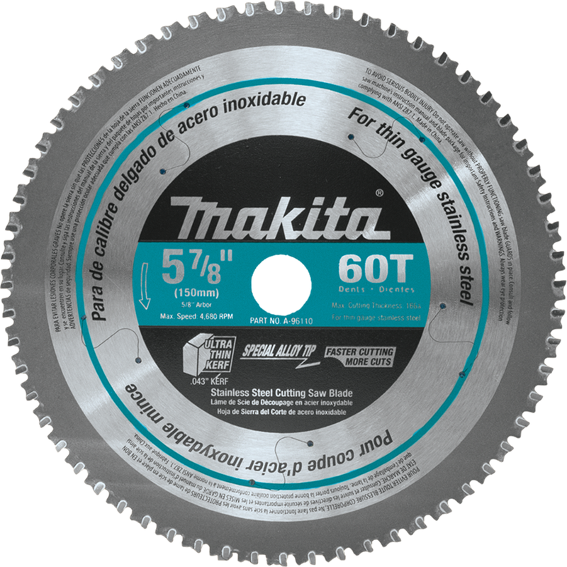 Makita MAK-A-96110 5-7/8in x 60T C/T Saw Blade, Stainless Steel