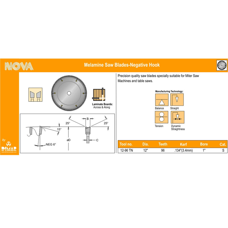 Dimar DIM-12-96 TN Melamine Saw 12In x 96T Blade/Sliding
