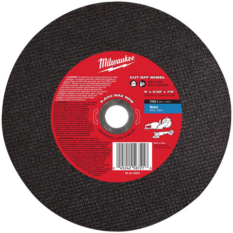 Milwaukee MIL-49-94-9000 9 x 3/32 x 7/8in Metal Cut-Off Wheel
