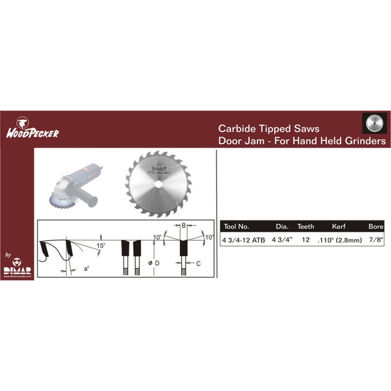Dimar DIM-4 3/4-12 ATB 4-3/4X12Atb Carbide Tipped Saws Door Jam - For Hand Held Grinders