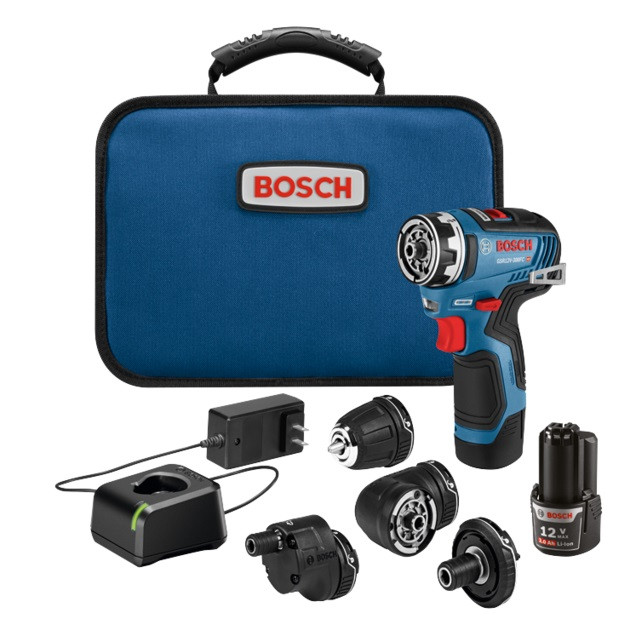 Bosch BOS-GSR12V-300FCB22 12V Max EC Brushless Flexiclick 5-In-1 Drill/Driver System with (2) 2.0 Ah Batteries